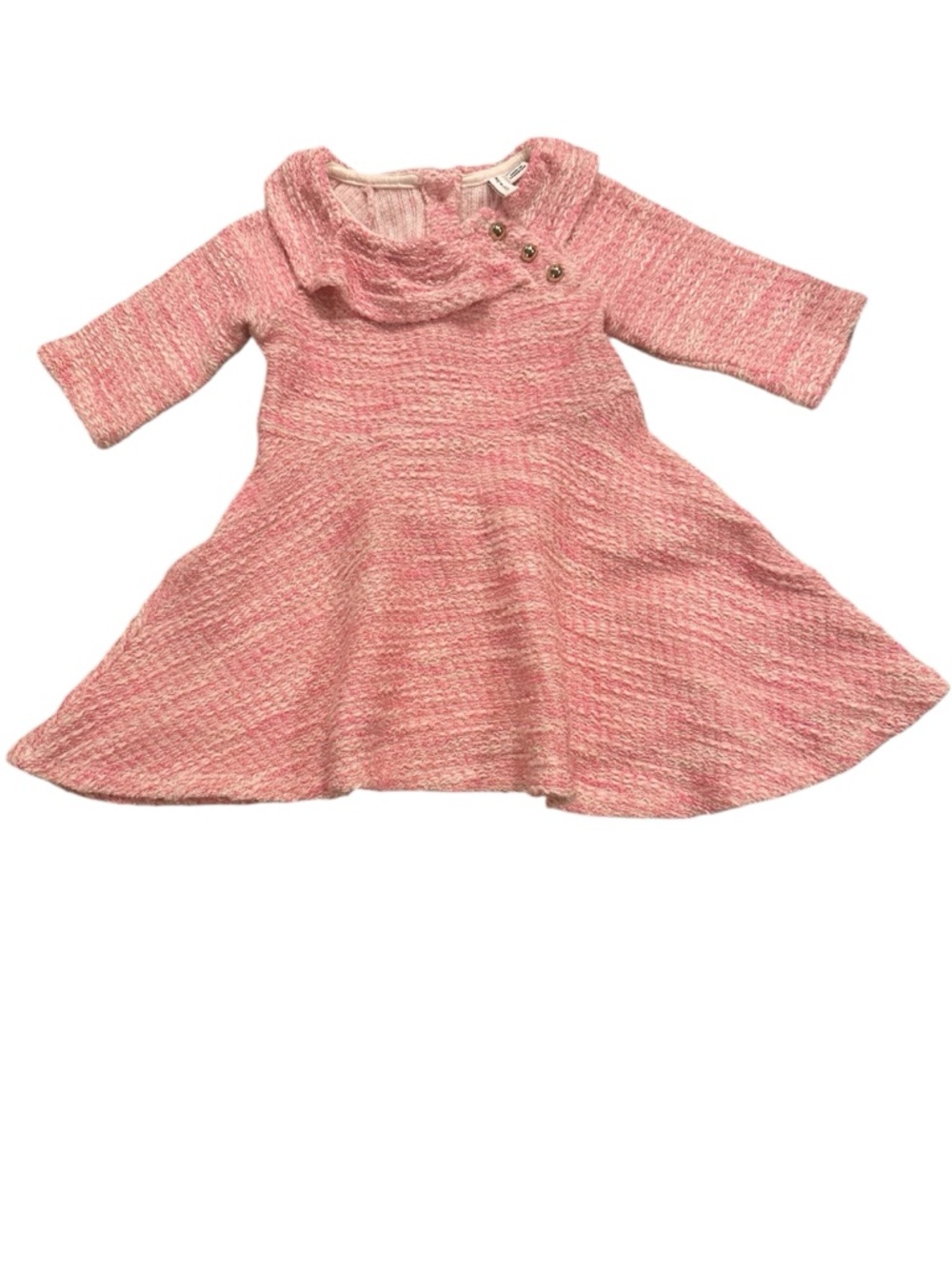 Janie and Jack Pink & White Marled Bouclé Cowl Neck Twirl Dress